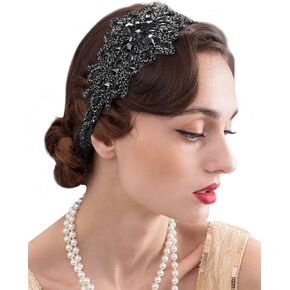 قطعة رأس سويت في 1920s من حجر الراين للنساء، عصابة رأس مرنة تزأر 20s إكسسوارات شعر غاتسبي العظيم