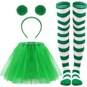 BAOPLAYKIDS 3 Piece Tulle Tutu Costume Set for Women Include Striped Knee Socks, 3 Layered Tulle Tutu Skirt, Pom Pom Headband in Kuwait