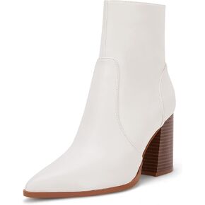Ermonn Womens Pointed Toe High Heels Ankle Boots Zipper Block Chunky Heel Knit Elastic Fall Winter Dressy Booties
