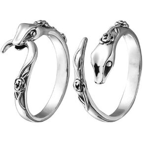 Zeshimb Gothic Silver Snake Rings Open Adjustable Snake Rings Stacking Snake Animal Band Rings Vintage Serpent Midi Index Finger Rings Tiny Snake Rings Set Jewelry for Women and Girls (2 Pcs)
