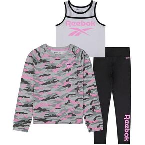 Reebok Girls' 3-Piece Activewear Clothing Set-Two Performance Tops + Leggings/Yoga Pants in Saudi Arabia