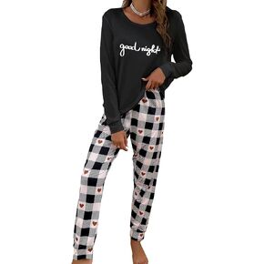 طقم بيجامات حريمي مكون من قطعتين من COZYEASE تي شيرت برسوم جرافيك وسراويل منقوشة مطبوعة على شكل قلب ملابس نوم ناعمة in Kuwait