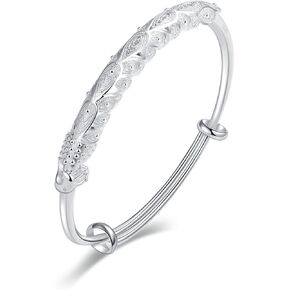 Pingyongchang Silver Bangle Bracelets for Women,Simple Adjustable Copper Open Twisted Bangle Wrist Cuff Bangles Jewelry Möbius bracelet for Women Mom Wife Valentine Mothers Day Gift