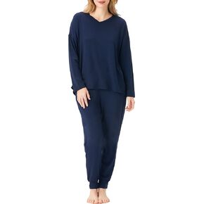 LazyCozy Bamboo Viscose Pajama Set for Women Soft Sleepwear Long Sleeve Top and Jogger Pants Pjs Lounge Set
