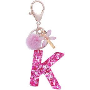 SELOVO Women Girls Rose Red Initial Capital Keychain Dragonfly Letter Keyring