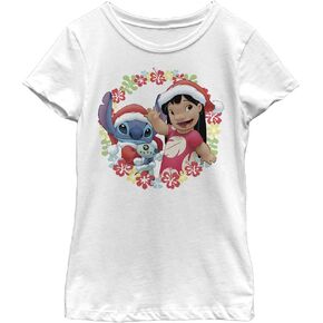 Disney Lilo and Stitch Holiday Girl's Solid Crew Tee