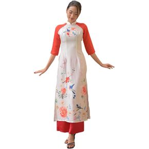 مجموعة CuteSass ذات الأكمام الحمراء من الزهور Ao Dai| الفيتنامية الحديثة المعدة مسبقًا آو داي| السنة القمرية الجديدة in Kuwait