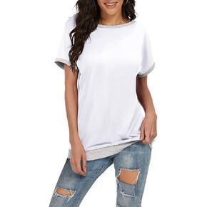 JINKESI Women's Casual Summer Short Sleeve Tunic Tops Color Block Round Neck Blouses T Shirts in Kuwait