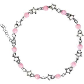 Vintage Y2K Star Pearl Double Layer Beaded Chain Adjustable Aesthetic Necklace Bracelet Grunge Punk Cool Retro Dainty Friendship Cute Jewelry Set for Women Girls