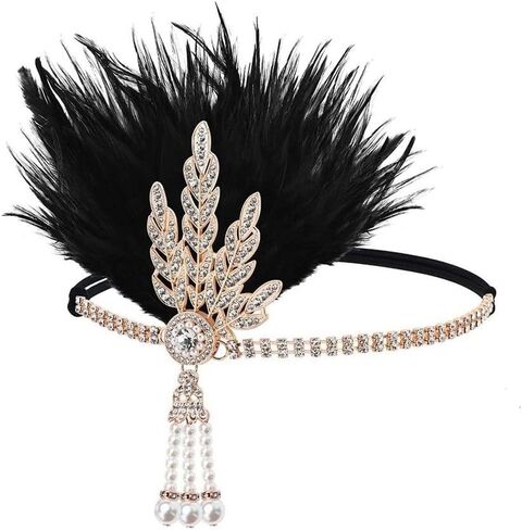 HomeSoGood 1920s Flapper Headband?20s Black Feather Crystal Headband Exquisite Sequin Hair Band Party Hair Accessories(one size,gold) in Saudi Arabia