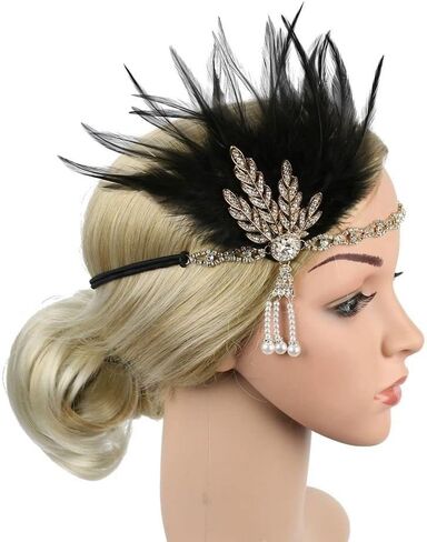 HomeSoGood 1920s Flapper Headband?20s Black Feather Crystal Headband Exquisite Sequin Hair Band Party Hair Accessories(one size,gold) in Saudi Arabia