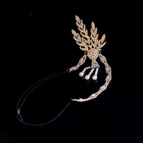 HomeSoGood 1920s Flapper Headband?20s Black Feather Crystal Headband Exquisite Sequin Hair Band Party Hair Accessories(one size,gold) in Saudi Arabia