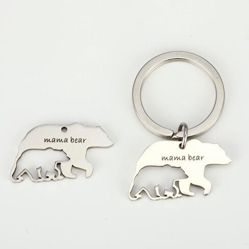 Meiligo Stainless Steel Mum Sweet Mama and Baby Bear Round Pendant Necklace Keychain for Mother in Saudi Arabia