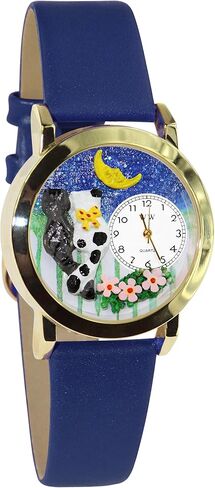 هدايا غريبة الأطوار القطط ليلة خارج 3D مشاهدة | لمسة نهائية فضية أو ذهبية كبيرة أو صغيرة | الجدة الممتعة الفريدة | مصنوع يدويًا في الولايات المتحدة الأمريكية | حزام الساعة من الجلد الأزرق in Kuwait