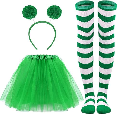 BAOPLAYKIDS 3 Piece Tulle Tutu Costume Set for Women Include Striped Knee Socks, 3 Layered Tulle Tutu Skirt, Pom Pom Headband in Kuwait