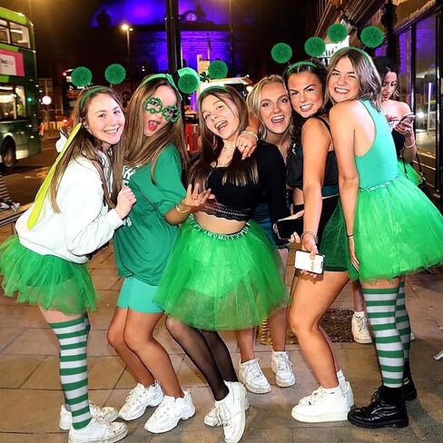 BAOPLAYKIDS 3 Piece Tulle Tutu Costume Set for Women Include Striped Knee Socks, 3 Layered Tulle Tutu Skirt, Pom Pom Headband in Kuwait