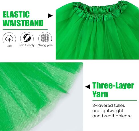 BAOPLAYKIDS 3 Piece Tulle Tutu Costume Set for Women Include Striped Knee Socks, 3 Layered Tulle Tutu Skirt, Pom Pom Headband in Kuwait