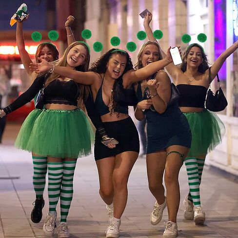 BAOPLAYKIDS 3 Piece Tulle Tutu Costume Set for Women Include Striped Knee Socks, 3 Layered Tulle Tutu Skirt, Pom Pom Headband in Kuwait