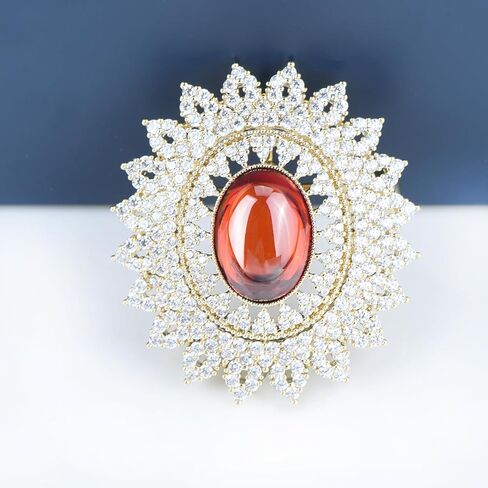 Women's Antique Classic Geometric Oval Shaped Hollowed Out Crystal Flower Filigree Brooch Pin Banquet Wedding Jewelry in Kuwait