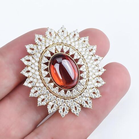 Women's Antique Classic Geometric Oval Shaped Hollowed Out Crystal Flower Filigree Brooch Pin Banquet Wedding Jewelry in Kuwait