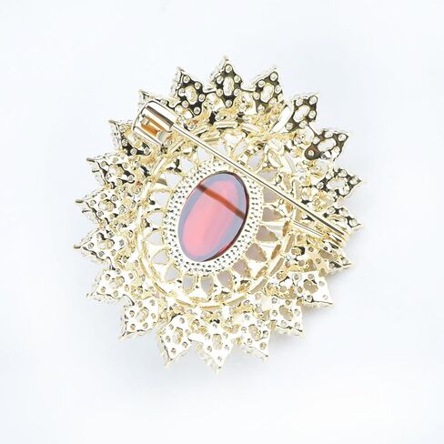 Women's Antique Classic Geometric Oval Shaped Hollowed Out Crystal Flower Filigree Brooch Pin Banquet Wedding Jewelry in Kuwait