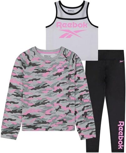 Reebok Girls' 3-Piece Activewear Clothing Set-Two Performance Tops + Leggings/Yoga Pants in Saudi Arabia