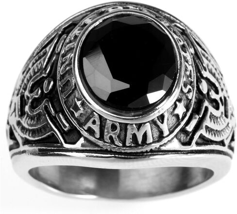 HIJONES Men's Stainless Steel United States Army Ring with Stone in Saudi Arabia