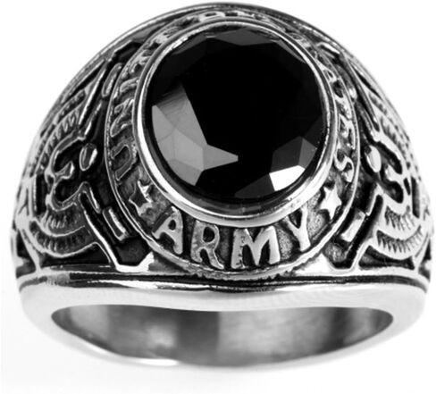 HIJONES Men's Stainless Steel United States Army Ring with Stone in Saudi Arabia