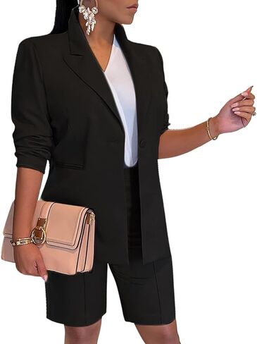 ملابس كاجوال مكونة من قطعتين من وبالتاليفار للنساء بأكمام طويلة وسروال قصير مفتوح من الأمام أطقم بدلة عمل أنيقة in Kuwait