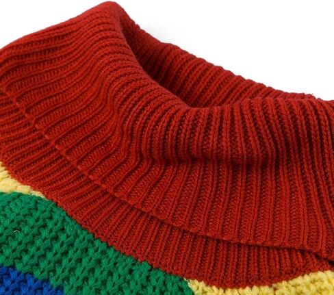 LALA IKAI Women Sweater Oversized Striped Knit Pullover Turtleneck Loose Cardigans Sweater Rainbow in Kuwait
