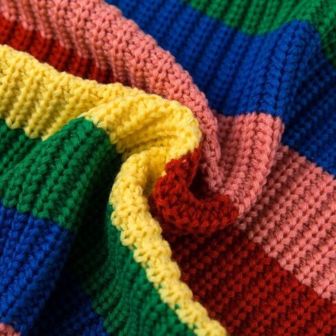 LALA IKAI Women Sweater Oversized Striped Knit Pullover Turtleneck Loose Cardigans Sweater Rainbow in Kuwait