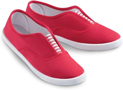 Collections Etc Slip-On Sneaker Shoes with Padded Insoles and Stripe Accent | Red, 7 in Saudi Arabia