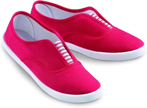 Collections Etc Slip-On Sneaker Shoes with Padded Insoles and Stripe Accent | Red, 7 in Saudi Arabia