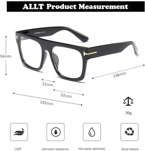 اي ال ال تي نظارات طبية مربعة كبيرة للجنسين بدون وصفة طبية بعدسات شفافة مسطحة, L in Kuwait