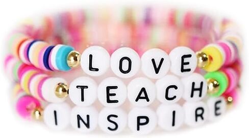 tenghong2021 Unique Handmade Teacher Appreciation Bracelets Adjustable Stackable Colorful Solf Clay Love Teach Inspire Letter Beaded Bracelets Sweet Teacher Gifts for Women Girls in Saudi Arabia