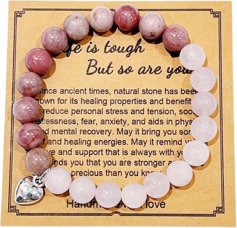 Caiyao Natural Stone Amethyst Beaded Healing Bracelet for Women with Message Card Life is Tough But So are You Inspirational Bracelet Men Teen Girls Best Friends Sister Feel Better Get Well Soon Gift in Saudi Arabia
