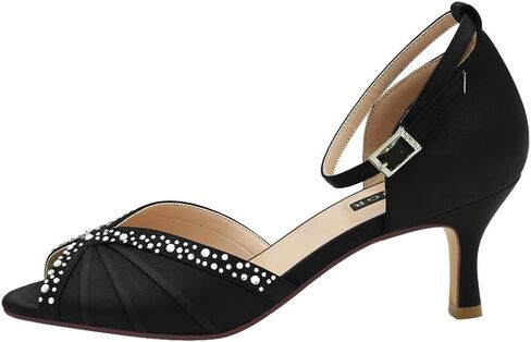 ERIJUNOR Women Comfort Low Heel Ankle Strap Rhinestones Pleat Satin Wedding Evening Dress Dance Shoes in Saudi Arabia