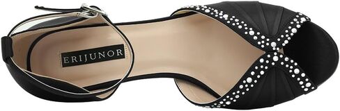 ERIJUNOR Women Comfort Low Heel Ankle Strap Rhinestones Pleat Satin Wedding Evening Dress Dance Shoes in Saudi Arabia