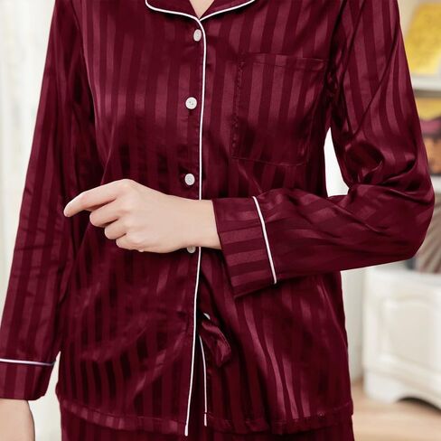 U2SKIIN Women Satin Pajamas Set, Long Sleeve Silk Pajamas for Women Striped Button Down 2-Piece Pj Set in Saudi Arabia