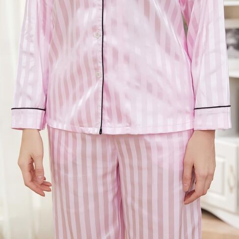 U2SKIIN Women Satin Pajamas Set, Long Sleeve Silk Pajamas for Women Striped Button Down 2-Piece Pj Set in Saudi Arabia
