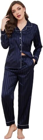 U2SKIIN Women Satin Pajamas Set, Long Sleeve Silk Pajamas for Women Striped Button Down 2-Piece Pj Set in Saudi Arabia