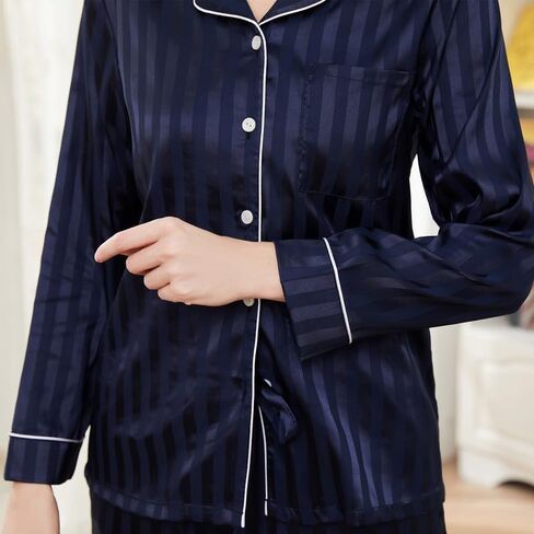 U2SKIIN Women Satin Pajamas Set, Long Sleeve Silk Pajamas for Women Striped Button Down 2-Piece Pj Set in Saudi Arabia