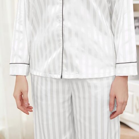 U2SKIIN Women Satin Pajamas Set, Long Sleeve Silk Pajamas for Women Striped Button Down 2-Piece Pj Set in Kuwait