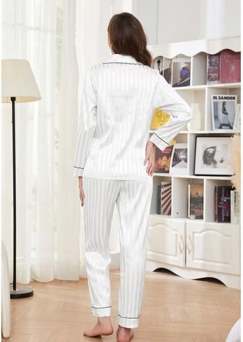 U2SKIIN Women Satin Pajamas Set, Long Sleeve Silk Pajamas for Women Striped Button Down 2-Piece Pj Set in Kuwait