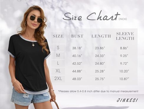 JINKESI Women's Casual Summer Short Sleeve Tunic Tops Color Block Round Neck Blouses T Shirts in Kuwait