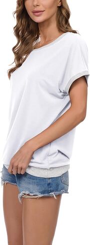 JINKESI Women's Casual Summer Short Sleeve Tunic Tops Color Block Round Neck Blouses T Shirts in Kuwait