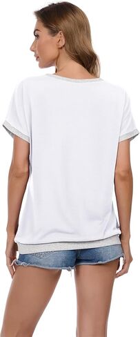 JINKESI Women's Casual Summer Short Sleeve Tunic Tops Color Block Round Neck Blouses T Shirts in Kuwait