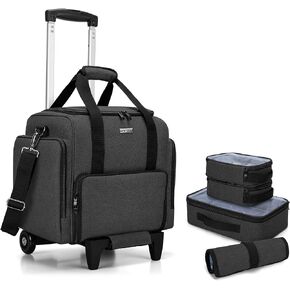 BAFASO Rolling Makeup Case with 3 Removable Pouches and 1 Makeup Brush Bag, Makeup Bag with Detachable Dolly (Patented), Purple