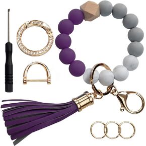 Meroqeel Silicone Beads Key Ring Keychain Bracelet Wristlet for Women, Cute Bead Car Keys Holder Chain Bangle Beaded Keyring