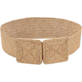Verdusa Women's Symmetrical Buckle Straw Belts Wide Belt Elastic Waistband